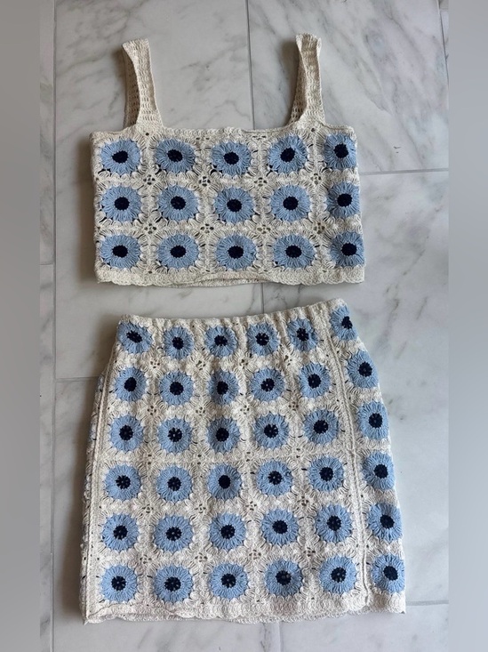 Rebellion Dresses & Skirts - Blue/Cream Crochet crop top and skirt set